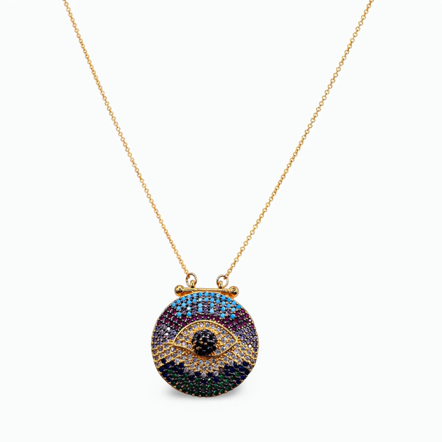 Maktub Gold-Plated Colorful Cubic Zonica Evil Eye Medallion Necklace 1