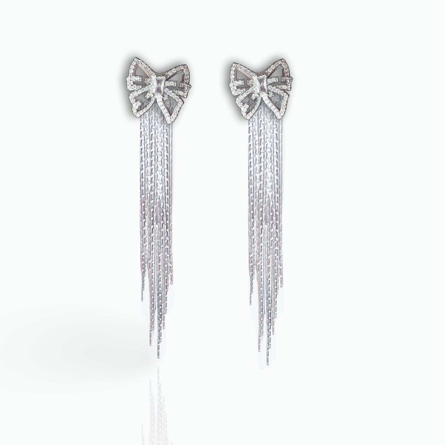 Trendy Butterfly Fringe Tassel Convertible Stud Drop Asymmetrical Silver Earrings