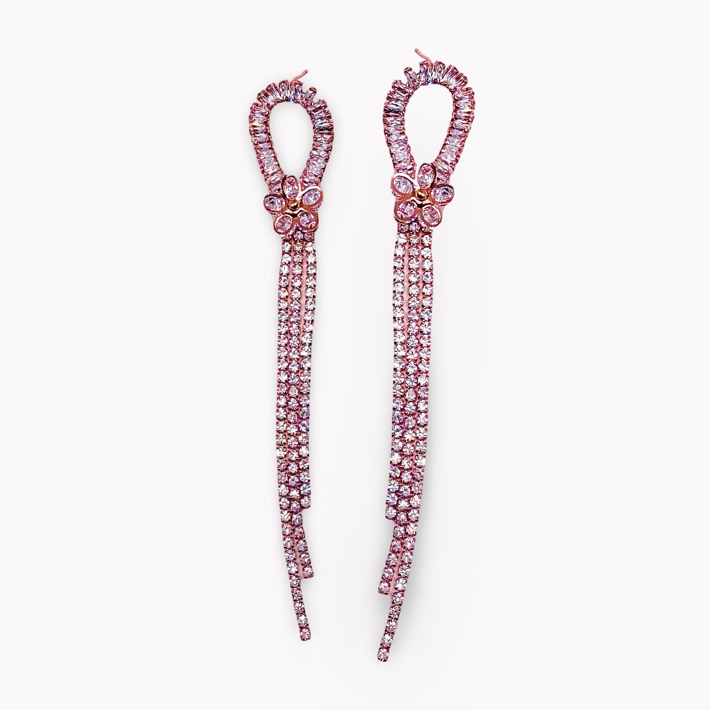 Mæktub Elysian Bloom Rose Gold Rhinestone Drop Earrings