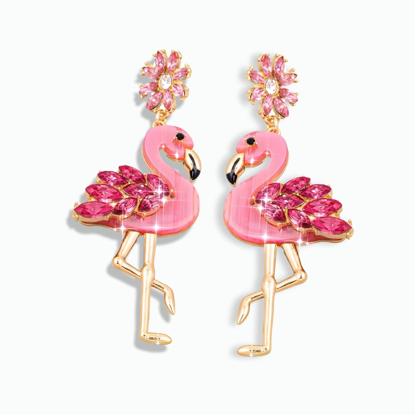 Mæktub Trendy Floral Pink Flamingo Dangle Drop Gold Earrings🦩