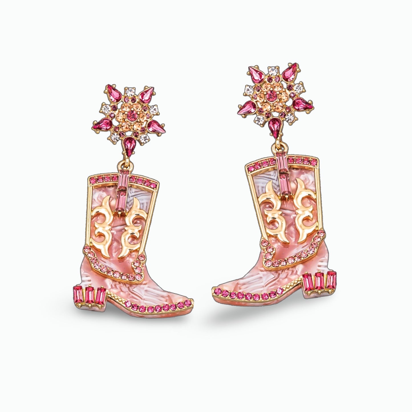 Mæktub Trendy Pink Cowboy Boots Dangle Drop Gold Earrings - Elegant Western Jewelry For Women