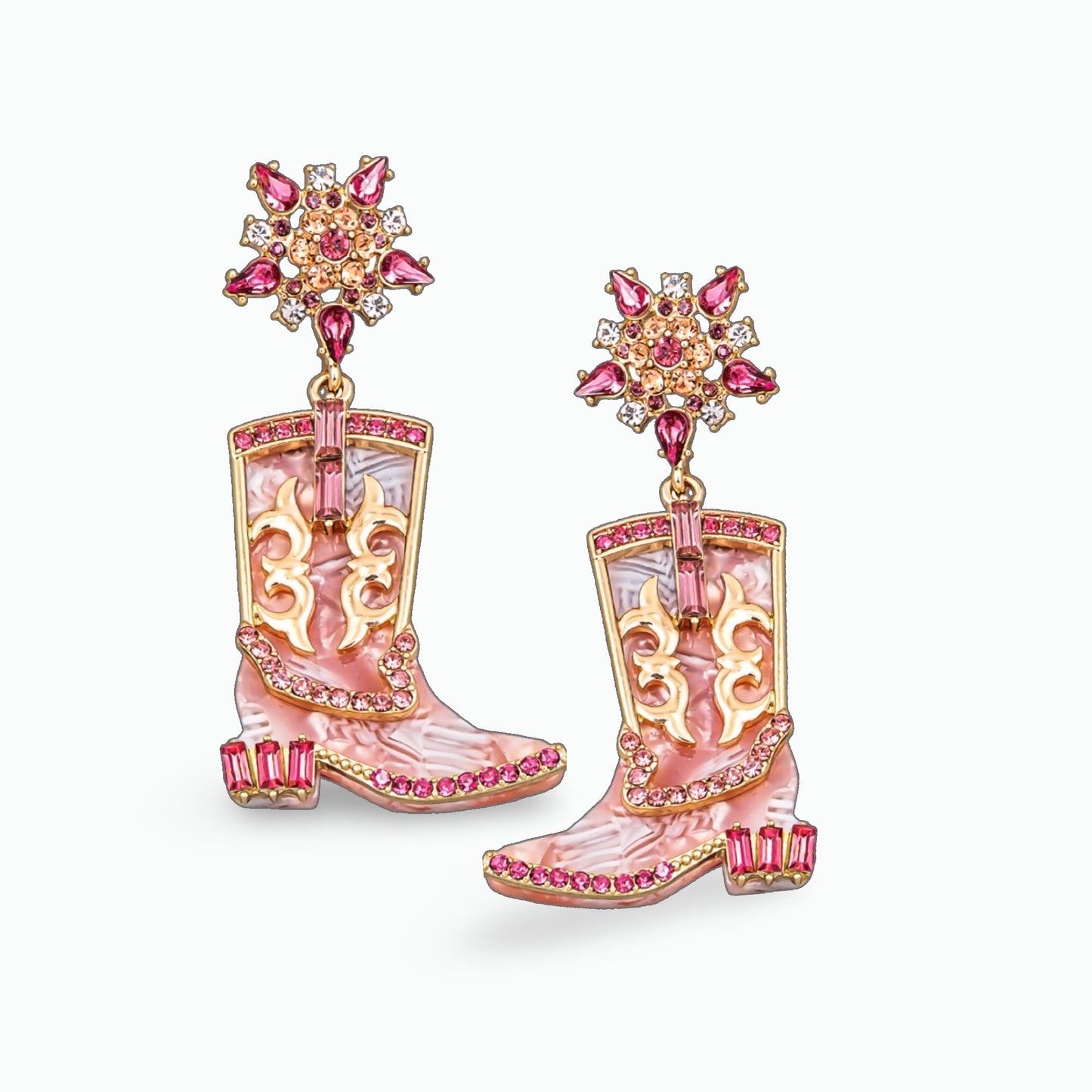 Mæktub Trendy Pink Cowboy Boots Dangle Drop Gold Earrings - Elegant Western Jewelry For Women