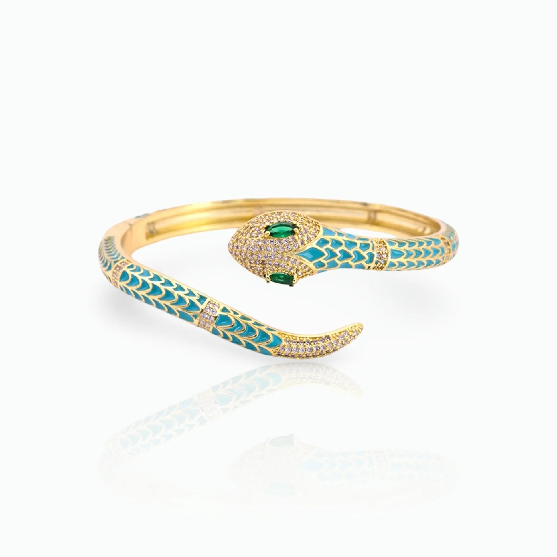 Mæktub Gold-Plated Sky Blue Mystic Snake Bangle Maktub.wearitbecomeit