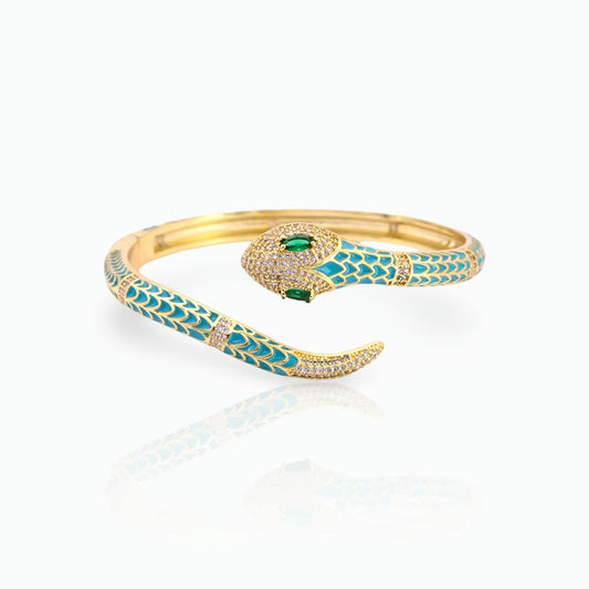 Mæktub Gold-Plated Sky Blue Mystic Snake Bangle Maktub.wearitbecomeit