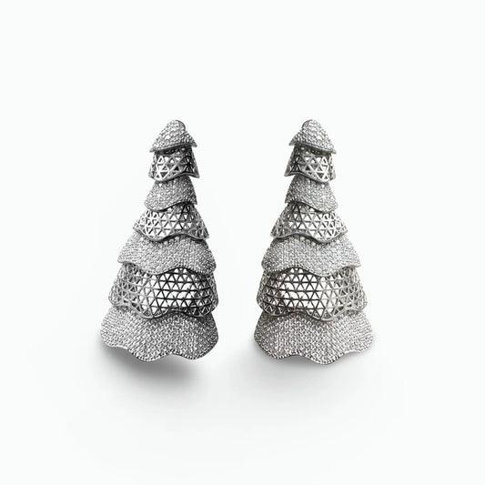 Mæktub Holiday Cocktail Christmas Tree Motif Silver Drop Earrings Maktub.wearitbecomeit