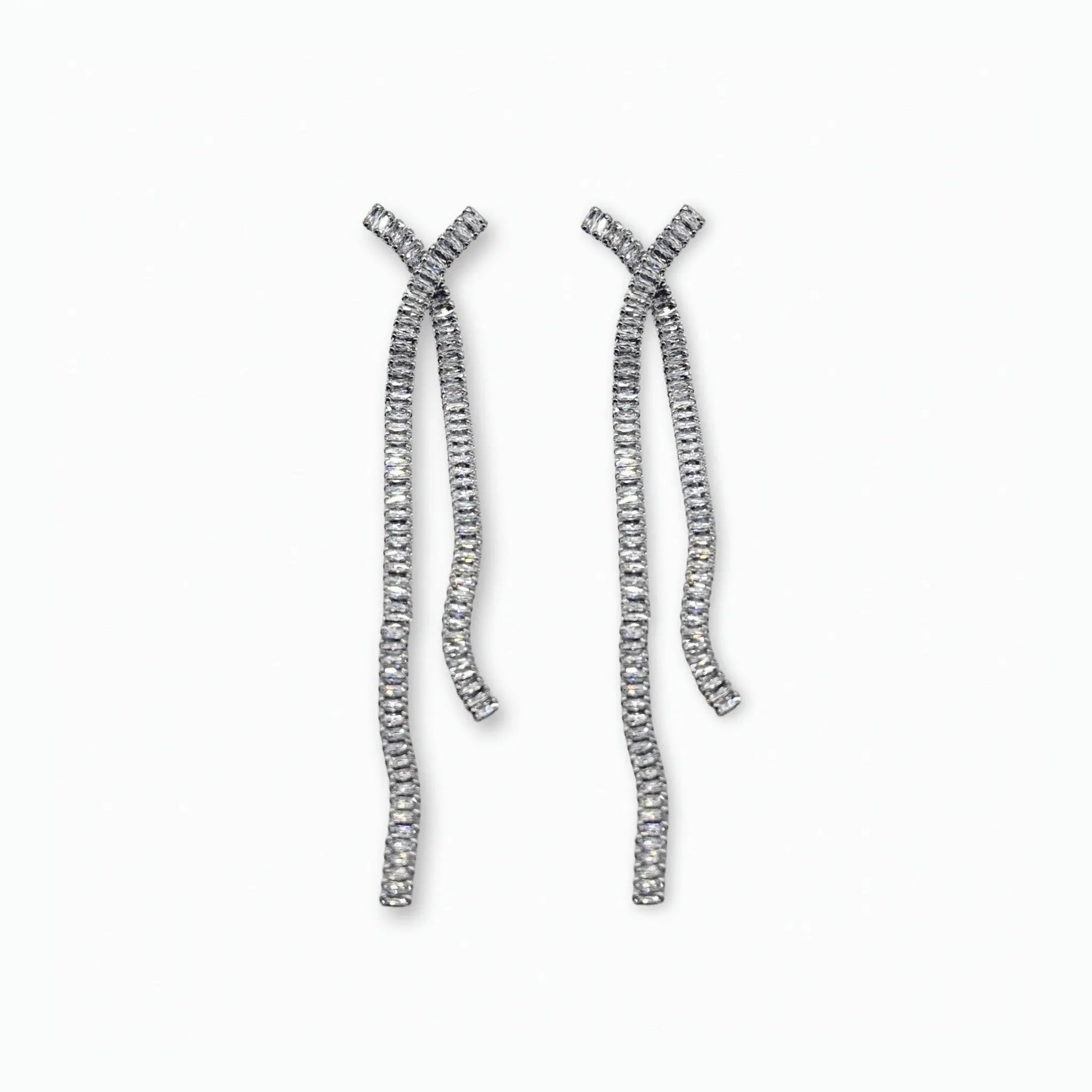 Mæktub Holiday Special Occasion X- Pave Emerald Cut CZ Linear Drop Earrings Maktub.wearitbecomeit