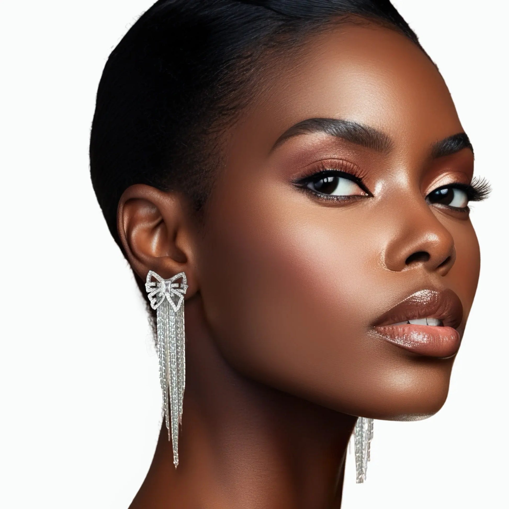 Mæktub Viral Front-Back Convertible Women's Silver Drop Earrings- model